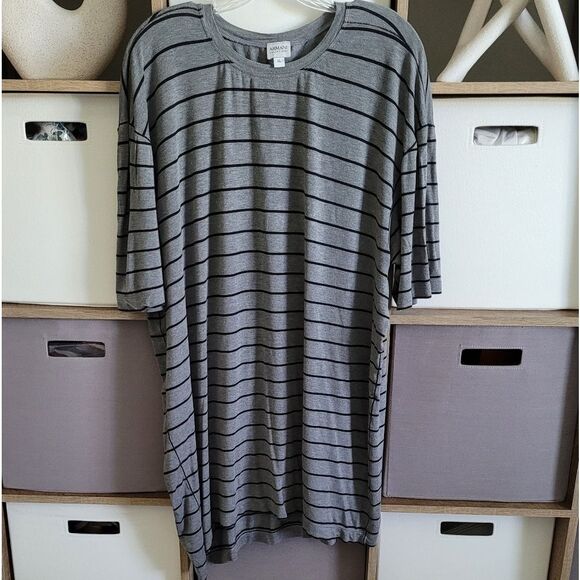 Armani Collezioni Gray Striped Short Sleeve Tee - Picture 1 of 8